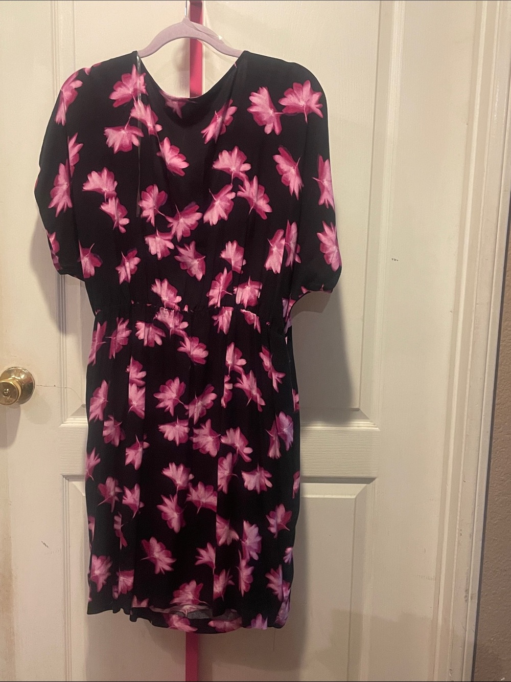Ava & Viv Black Midi Dress with Pink Floral Print